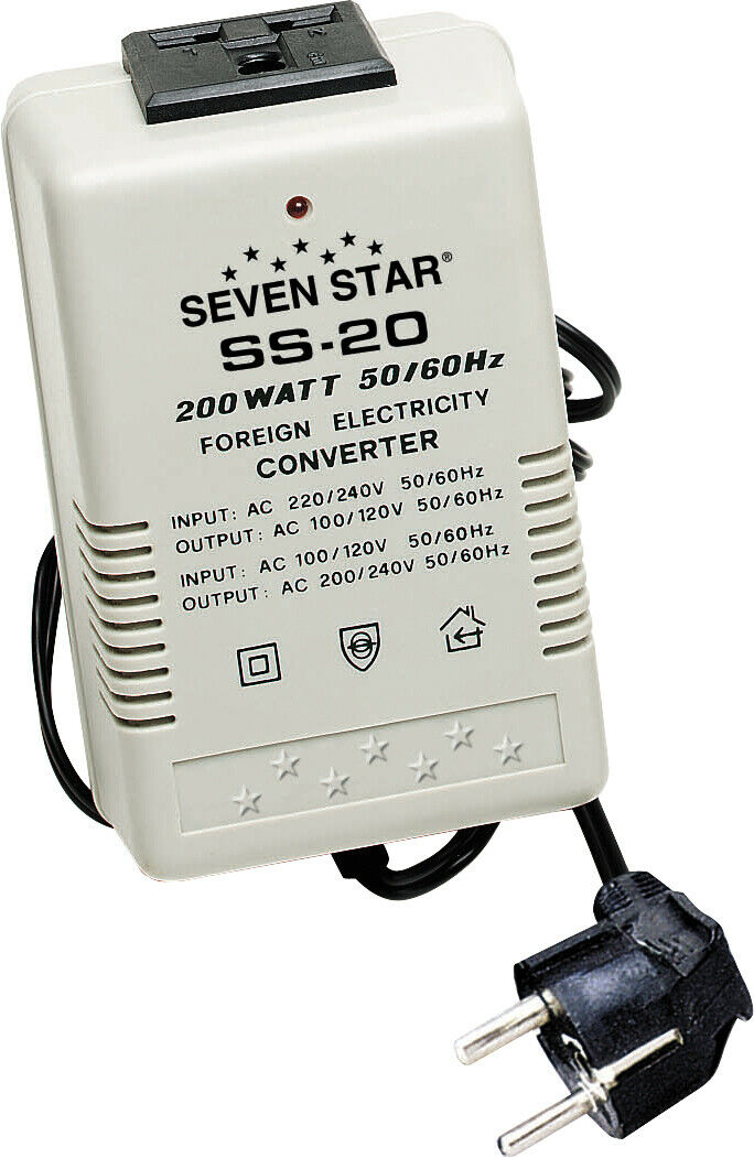 Seven Star SS20 200 W Watt Compact Voltage Converter with Safety Cut-Off 200w