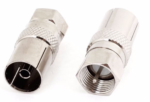 Coaxial PAL / NTSC Connector Adapter - Female Belling-Lee to Male US F Coax