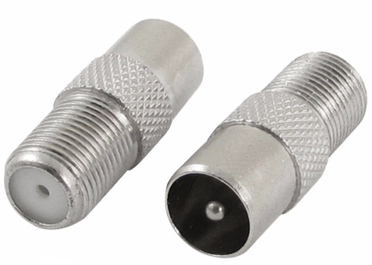 Coaxial PAL / NTSC Connector Adapter - Male Belling-Lee to Female US RF Coax